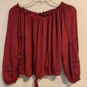 Red burgundy maroon off the shoulder top blouse shirt